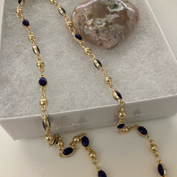 Yellow Gold Plated With Blue Stone Necklace Brand New - Picture 7 of 9